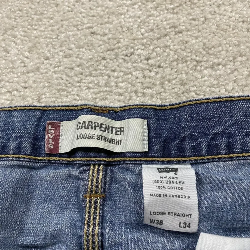 Y2K Levis Carpenter Jeans Mens 36x34 Blue Loose Straight Utility Denim Workwear